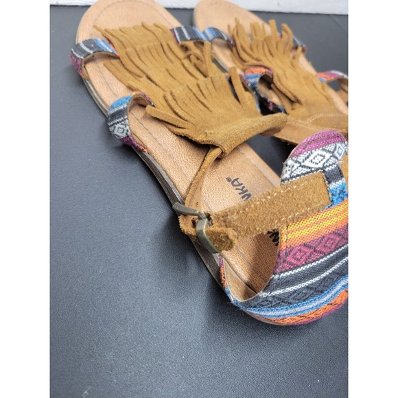 MINNIE TONKA Women's SZ 9 Leather Sandals Flats Aztec Fringe - Picture 5 of 7
